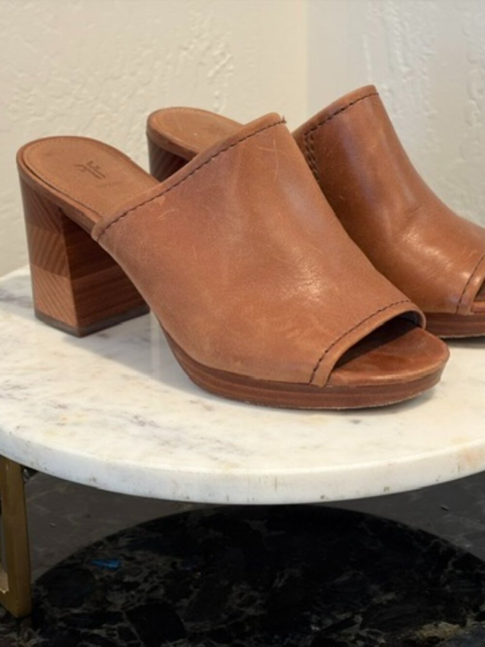 Frye Leather Mule Chunky Stacked Heels Size 5.5